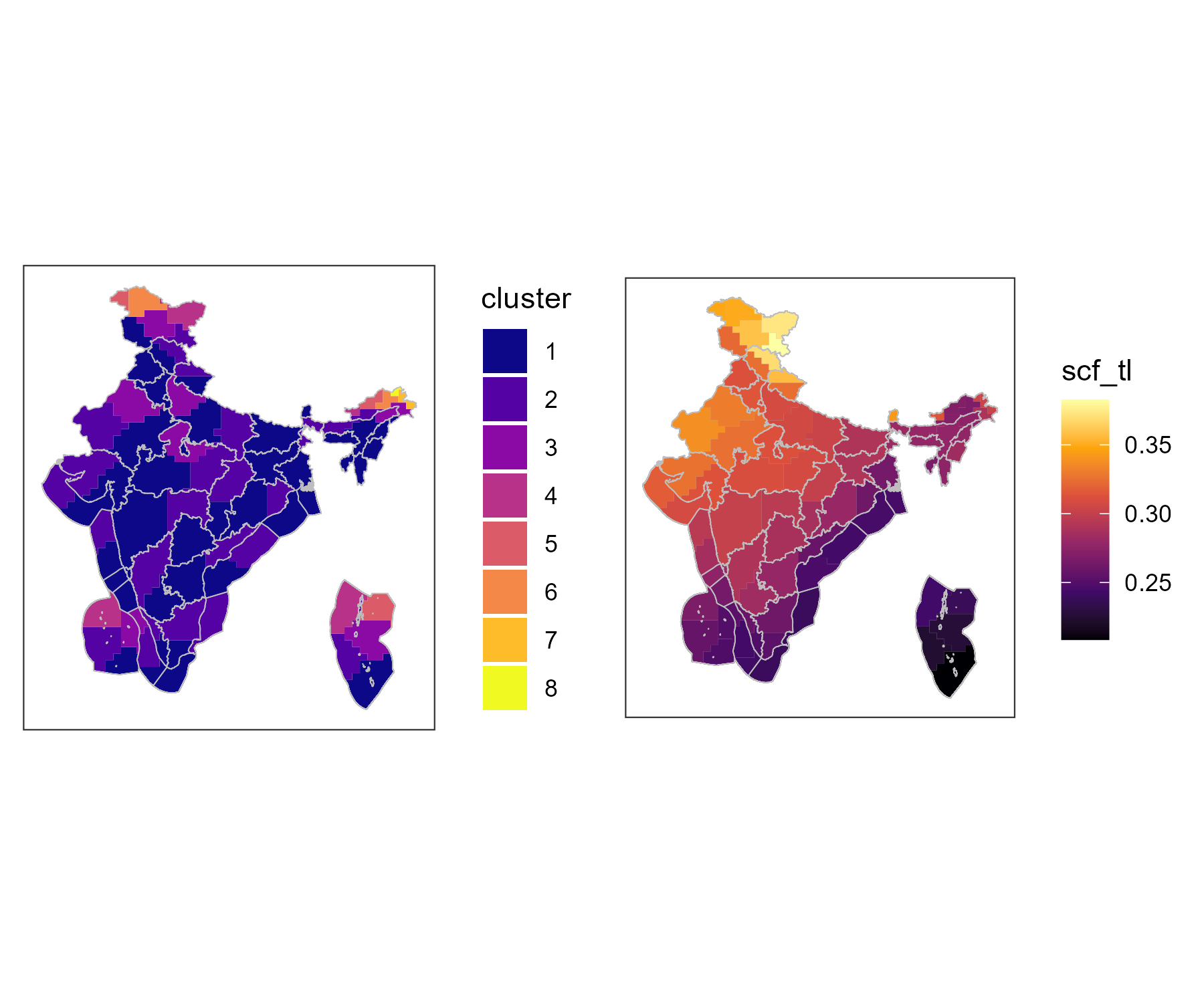 Solar clusters and average solar capacity factors by cluster, tilted tracking system (tl)